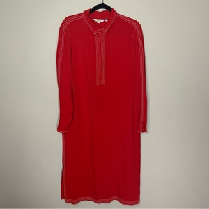 Boden‎ Red Scarlett Shirtdress Contrast White Stitching Women’s Size 12 Long